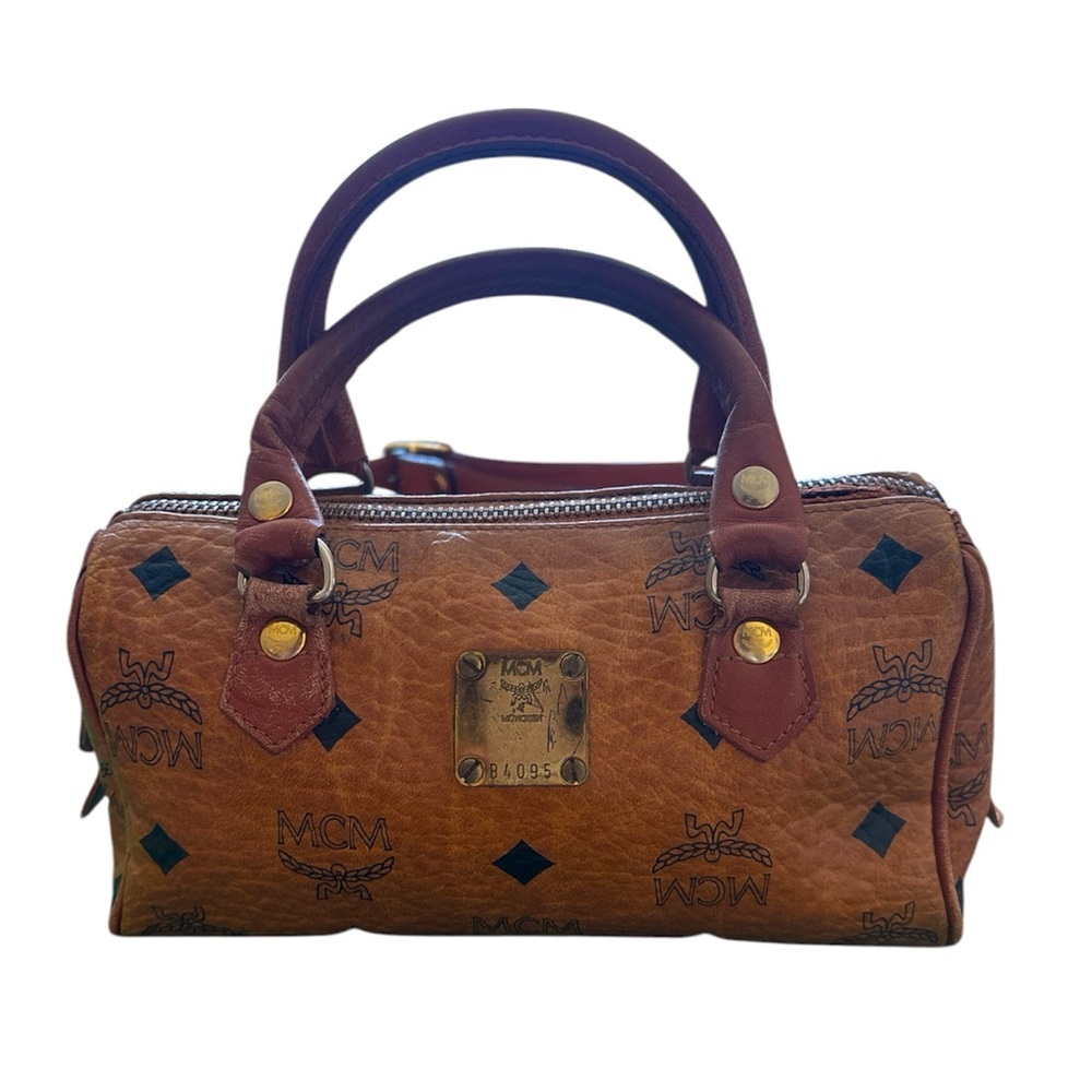 Authentic $580 Used MCM Logo Printed Mini Crossbody Bag